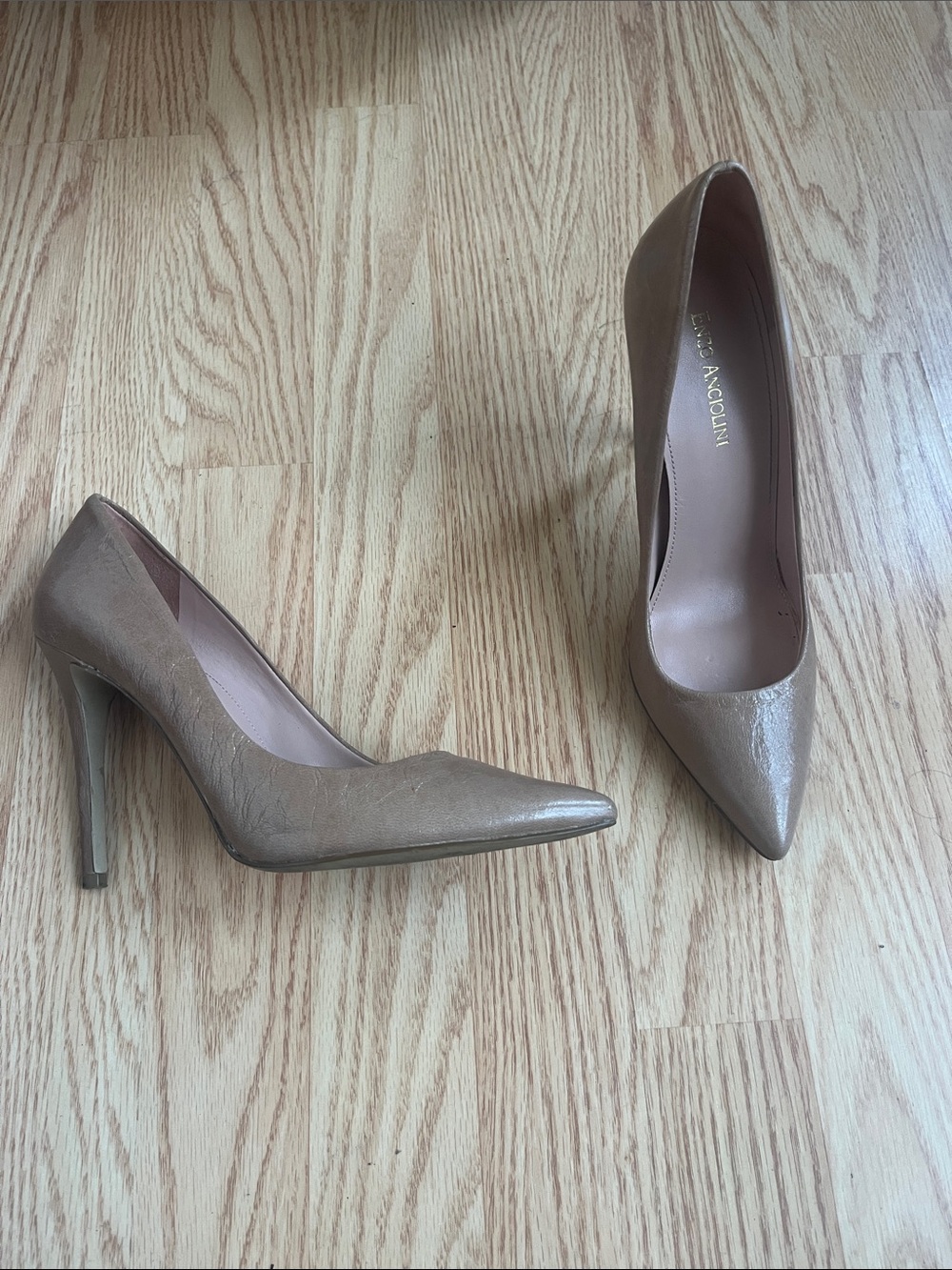 Enzo Angiolini Pointed Toe Stiletto Pumps - Taupe Metallic